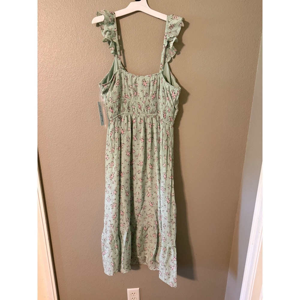 Derek Heart Womens XL Sage Green Floral Smocked Ruffle Strap Midi Dress NWT - Picture 3 of 7